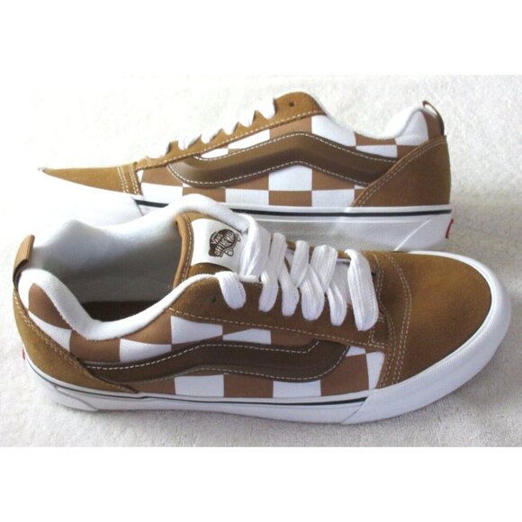 Vans Men's Knu Skool Mega Checkerboard Brown White Skate Shoes sizes NIB - Picture 1 of 5